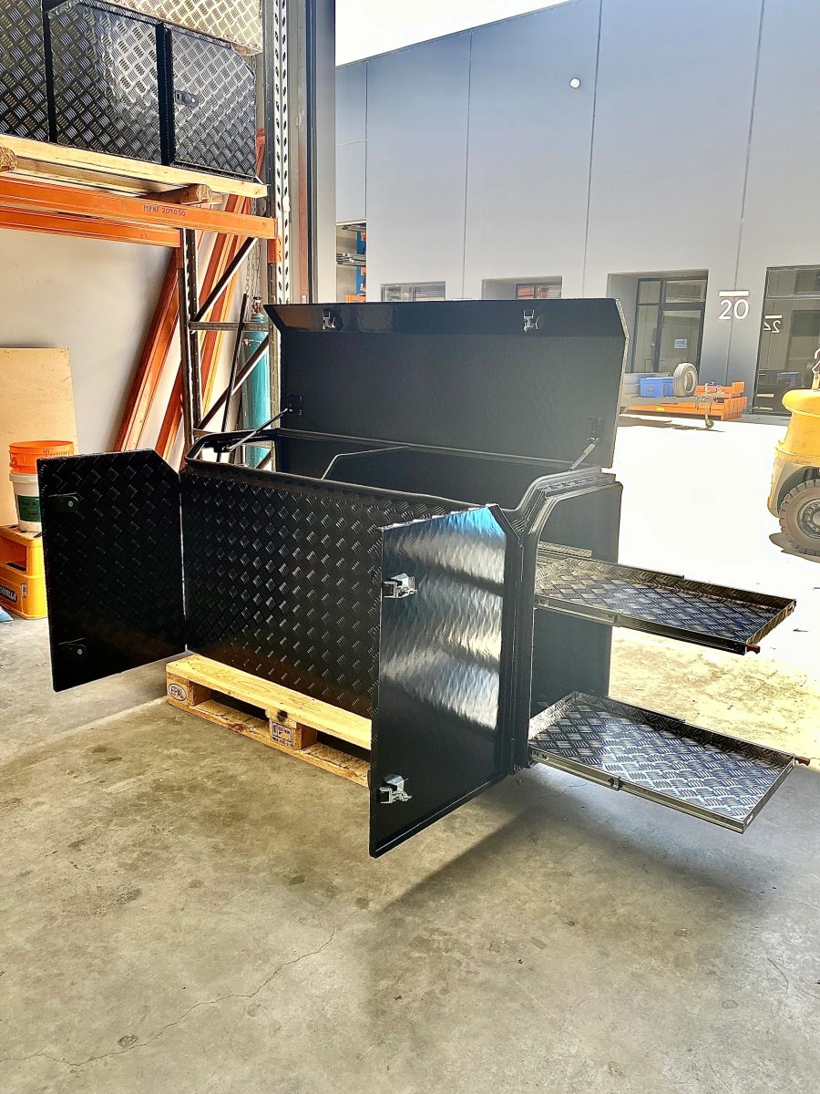 Aluminium checkerplate toolbox being built in the Urban Toolboxes workshop